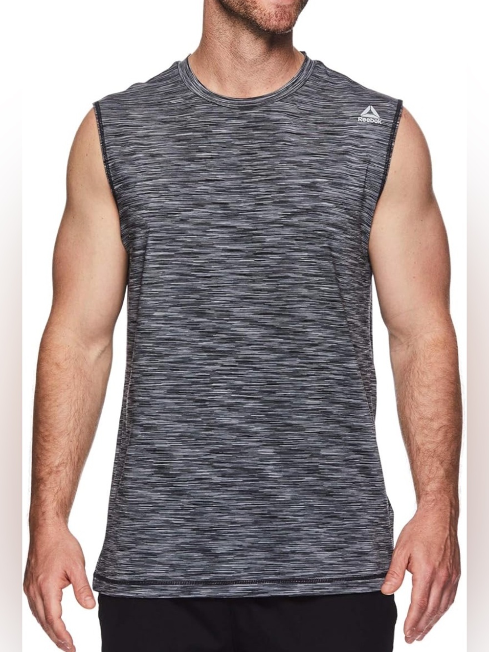 Reebok Men’s Navy Gray Space-Dye Sleeveless Athletic Tank